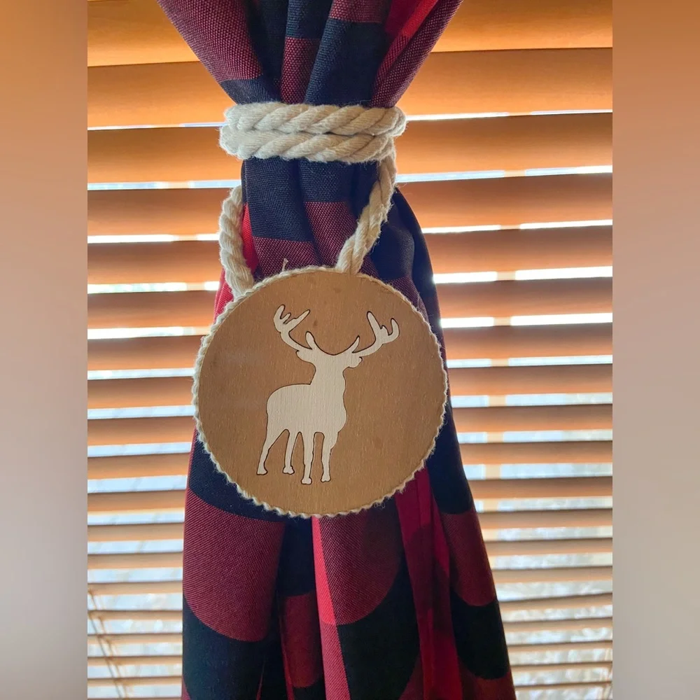 Magnetic Curtain Rope Tie Backs for Windows. Rope & Round Wooden Deer Tie Backs